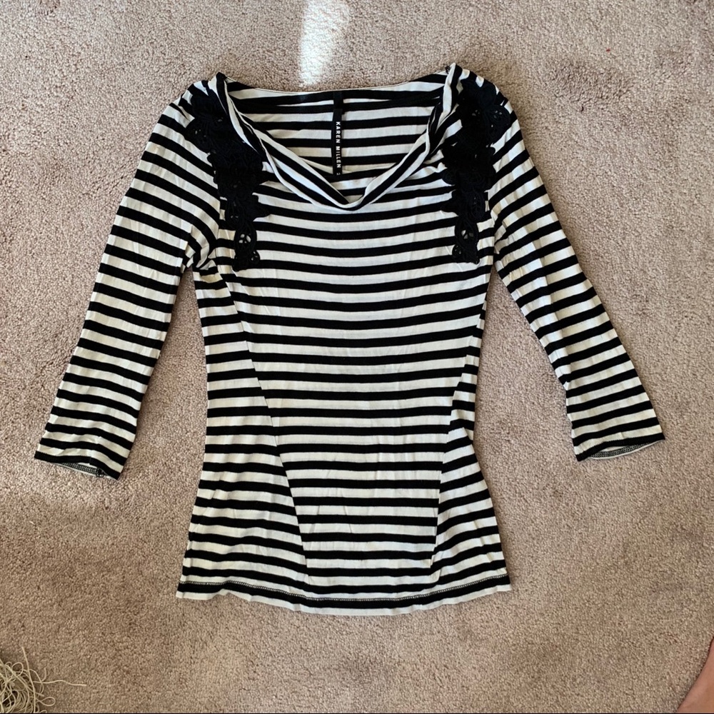 karen millen black/white stripe lace top